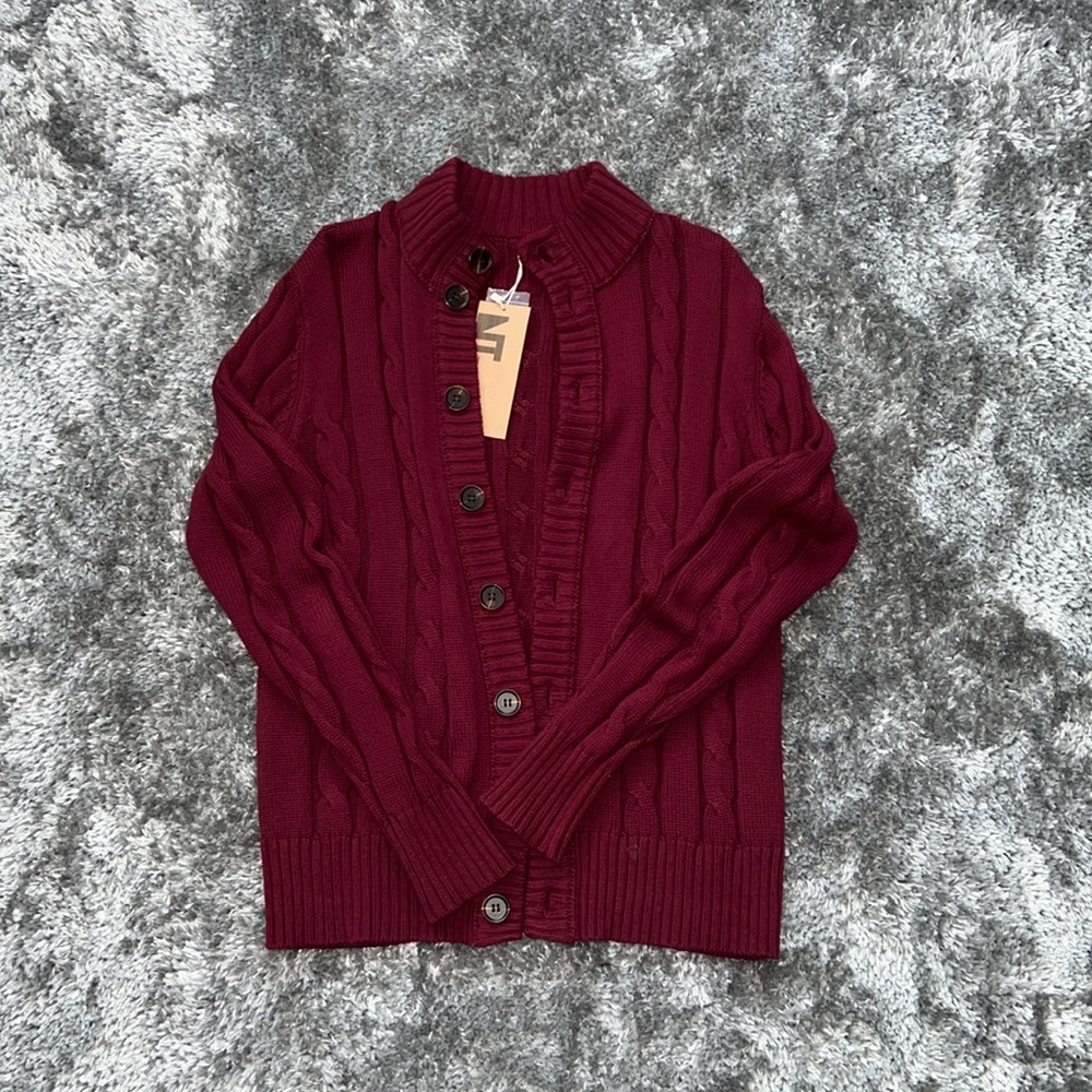 Men Burgundy cardigan sweater